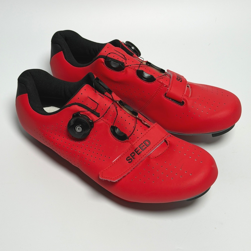 Speed Mens Cycling Shoes Size 11.5 Red Road Bike Cleats Boa Dial Hook Loop